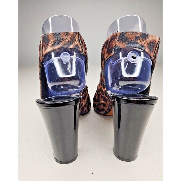 Donald J Pliner Mink Slingback Sz 8 Leopard Print Patent Leather Peep Toe Heel - Picture 6 of 8